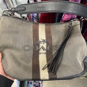 Coach Brown & Cream Stripe Shoulder Bag